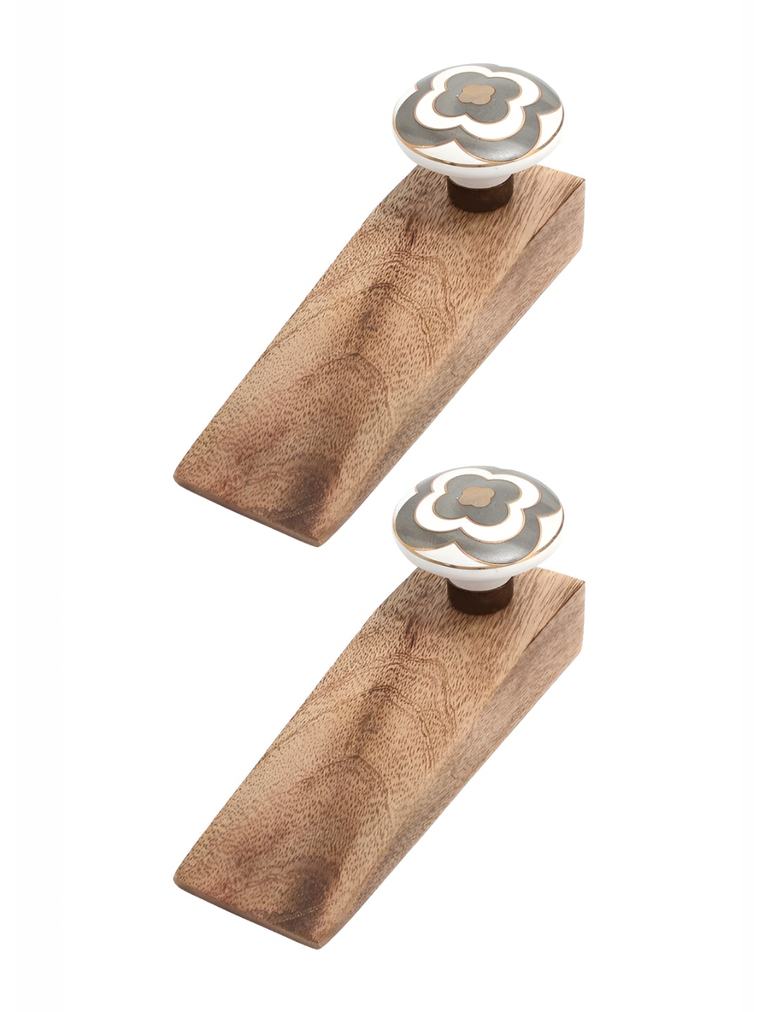 

Indianshelf Brown & White 2 Pieces Floral Printed Ceramic Wood Door Stopper