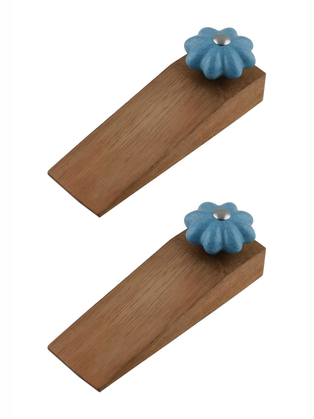 

Indianshelf Brown & Blue 2 Pieces Crackle Printed Ceramic Wood Door Stopper