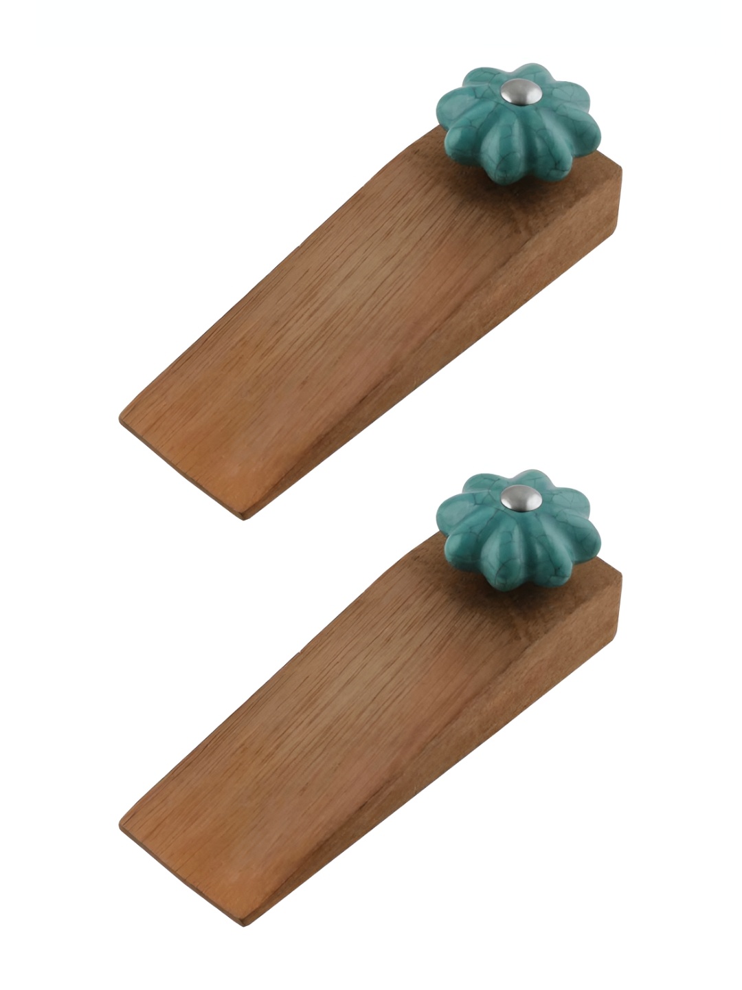 

Indianshelf Brown & Sea Green 2 Pieces Crackle Printed Ceramic Wood Door Stopper