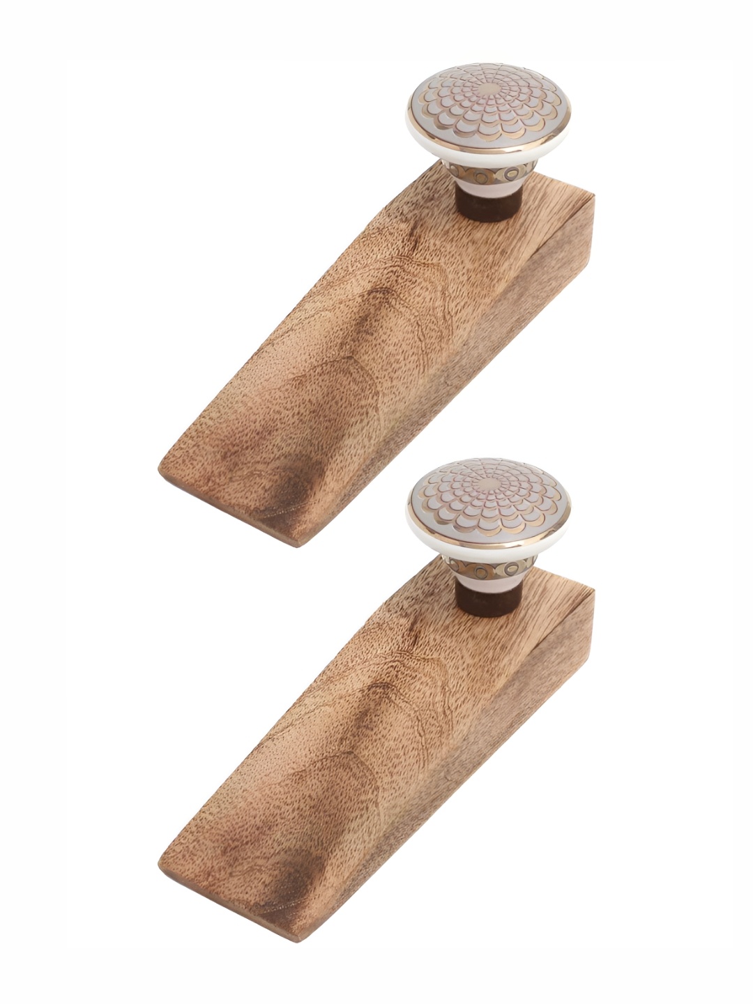 

Indianshelf Brown & Silver Toned 2 Pieces Mandala Printed Ceramic Wood Door Stopper