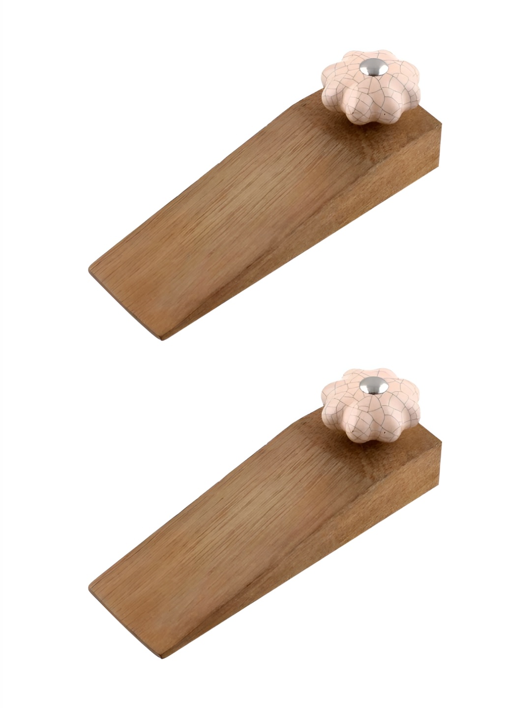 

Indianshelf Brown & White 2 Pieces Wooden Crackle Melon Decorative Door Stoppers
