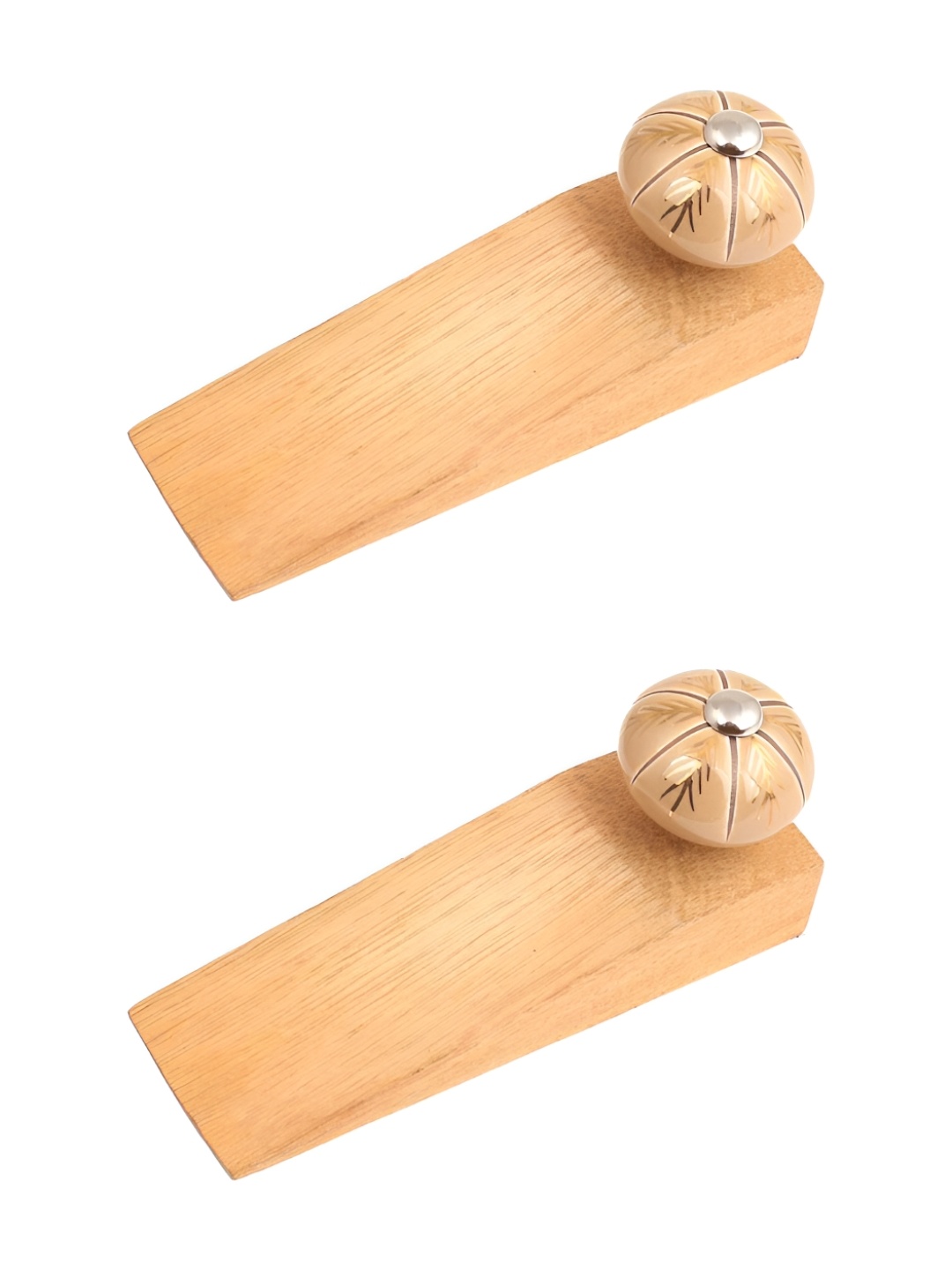 

Indianshelf Brown & Gold-toned 2 Pieces Leaf Floral Ceramic Wooden Door Stoppers