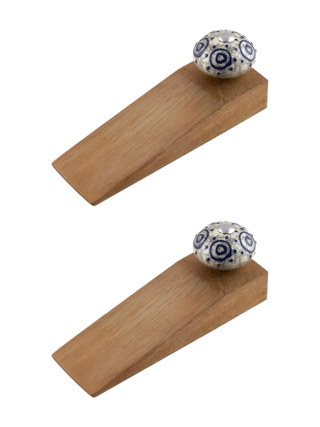 Indianshelf Brown & Navy Blue 2 Pieces Wooden Crackle Door Stoppers
