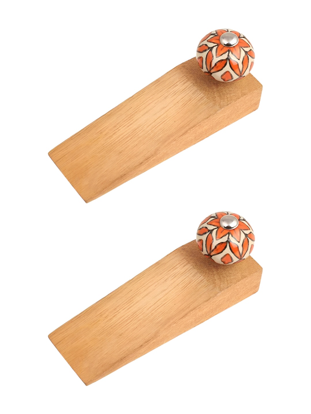 

Indianshelf Brown & Orange 2 Pieces Wooden Floral Decorative Door Stoppers