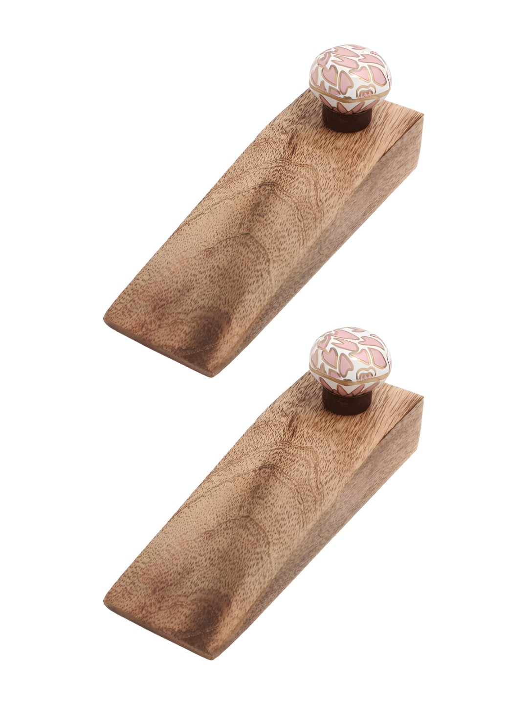 

Indianshelf Brown & White 2 Pieces Ceramic Wood Door Stopper to Keep Door Open