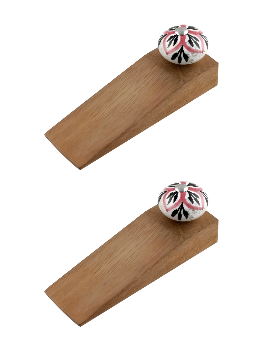 

Indianshelf Black 2 Piece Floral Outdoor Wood Door Stoppers, Brown