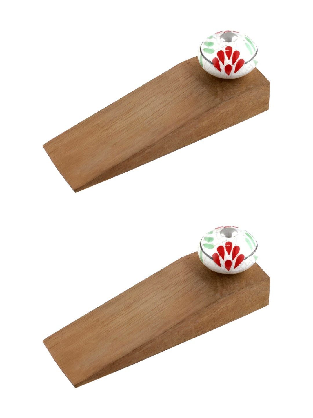 

Indianshelf White & Brown 2 Pieces Floral Wood Decorative Door Stops