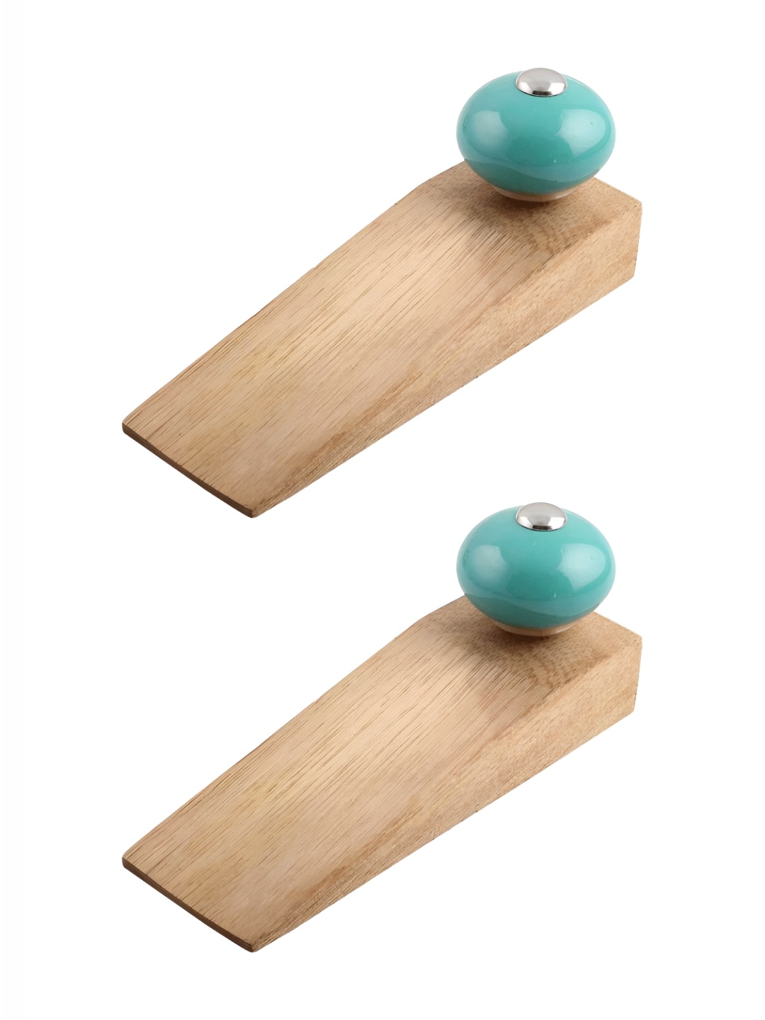 Indianshelf Brown & Green 2 Pieces Wood Decorative Door Stoppers