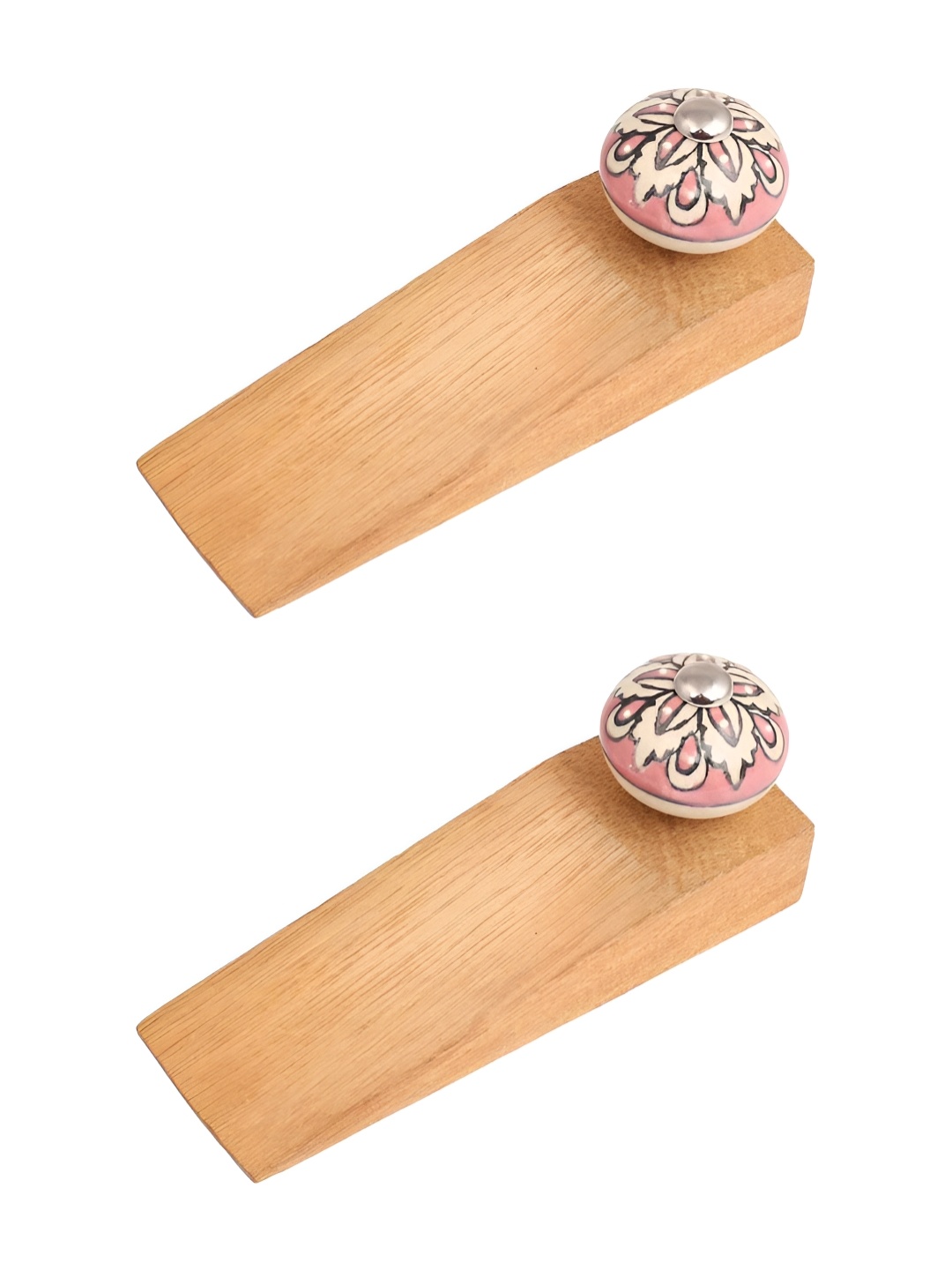 

Indianshelf Brown & Pink 2 Pieces Ceramic Floral Wood Outdoor Door Stoppers