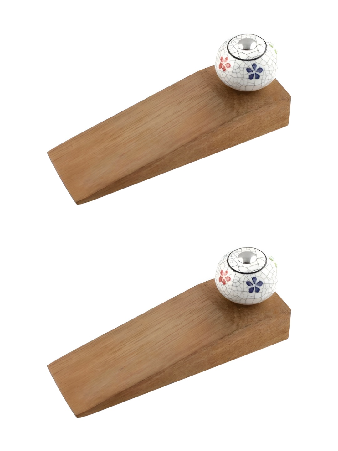 

Indianshelf Brown & White 2 Pieces Floral Wood Door Stoppers
