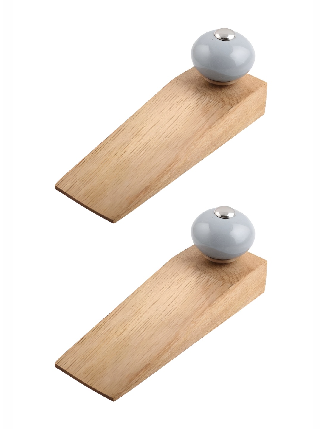 Indianshelf Brown & Grey 2 Pieces Wood Door Stopper for Inside Door