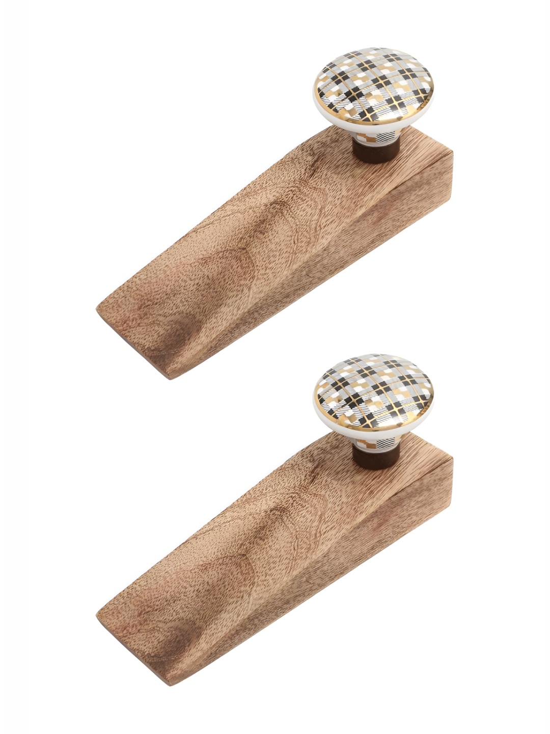 

Indianshelf 2 Piece Ceramic Wood Doorstopper for Inside Door Black Gold, Brown