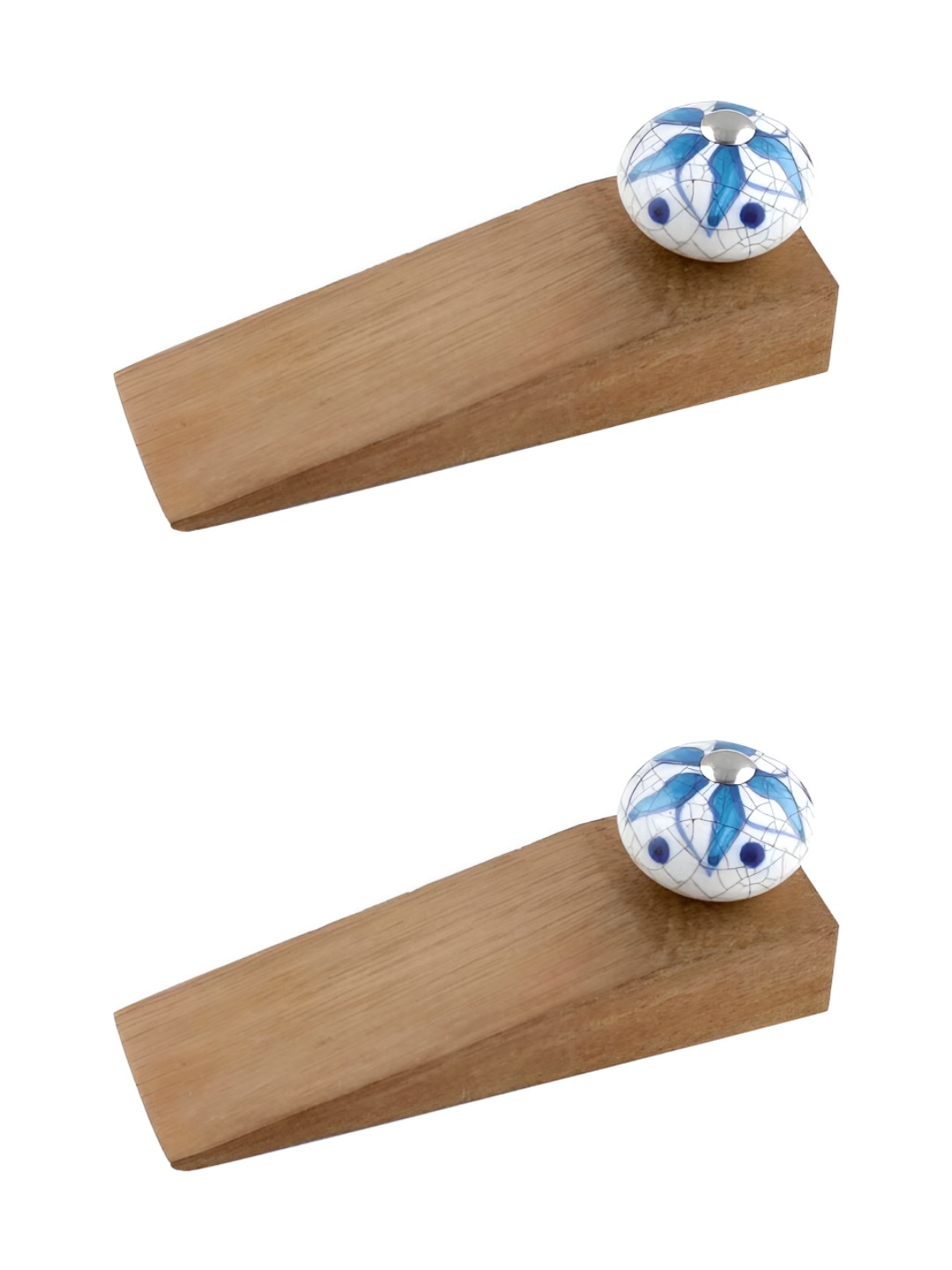 

Indianshelf Brown & Turquoise Blue 2 Pieces Floral Wooden Door Stoppers