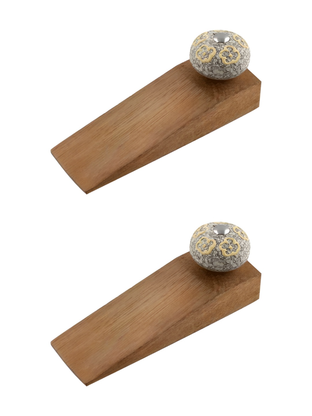 

Indianshelf Brown & Yellow 2 Pieces Floral Wooden Door Stoppers