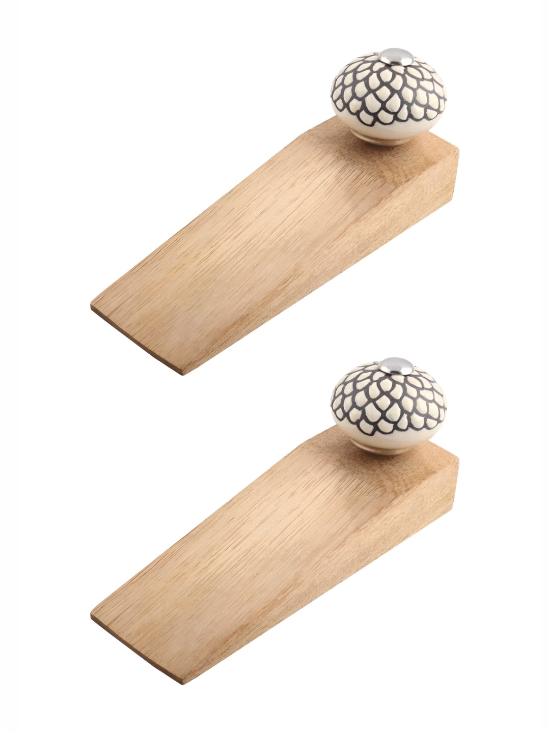 

Indianshelf Brown & Cream-Coloured 2 Pieces Floral Wooden Door Stoppers