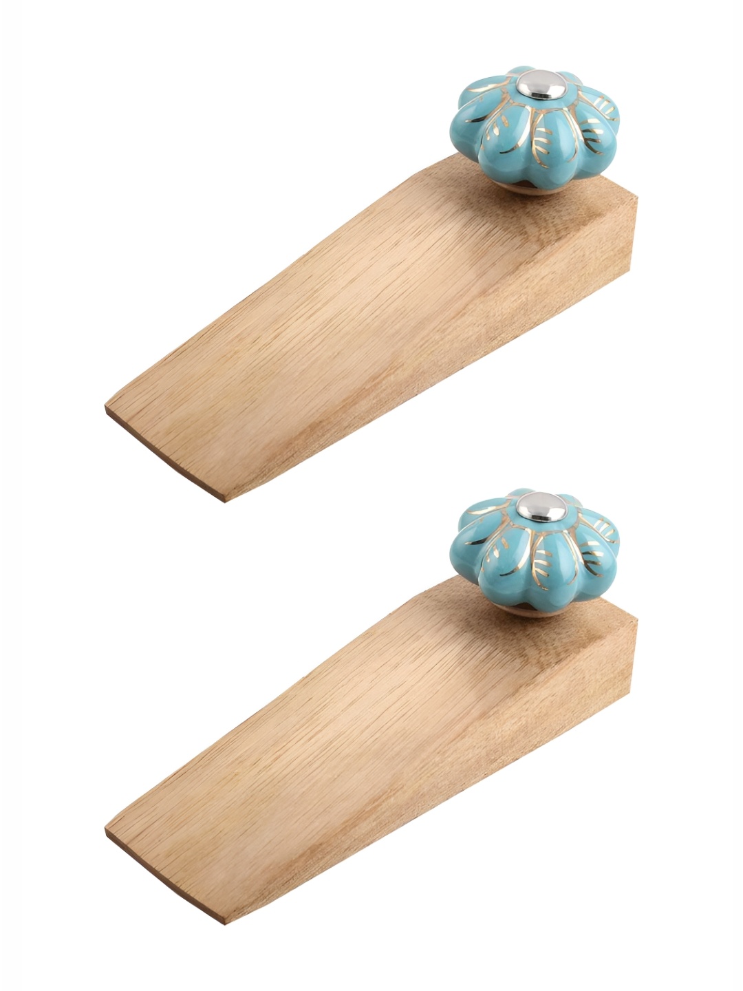

Indianshelf Brown & Blue 2 Pieces Leaf Melon Wooden Door Stoppers
