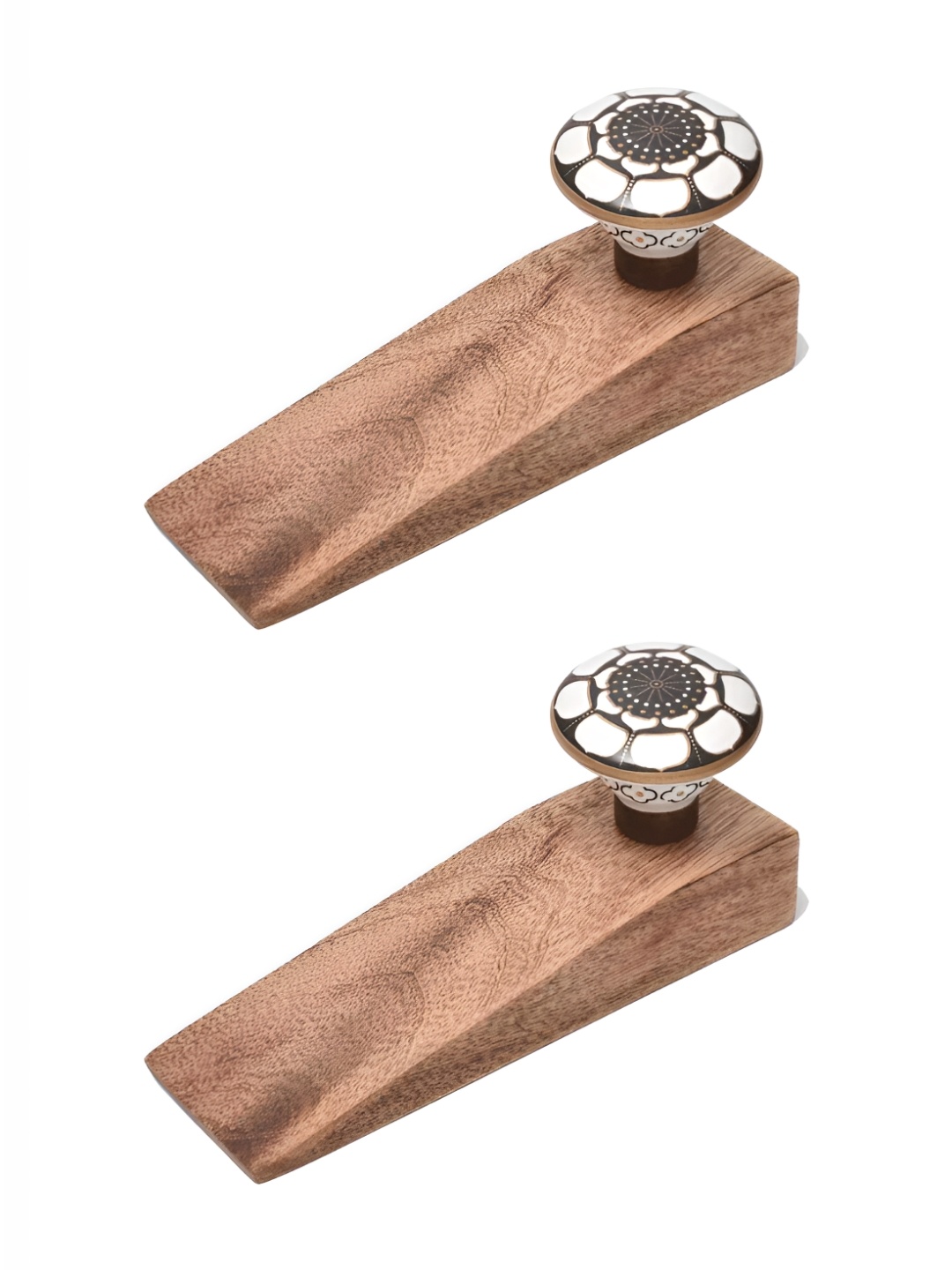 

Indianshelf Brown & White 2 Pieces Floral Printed Ceramic Wooden Door Stoppers