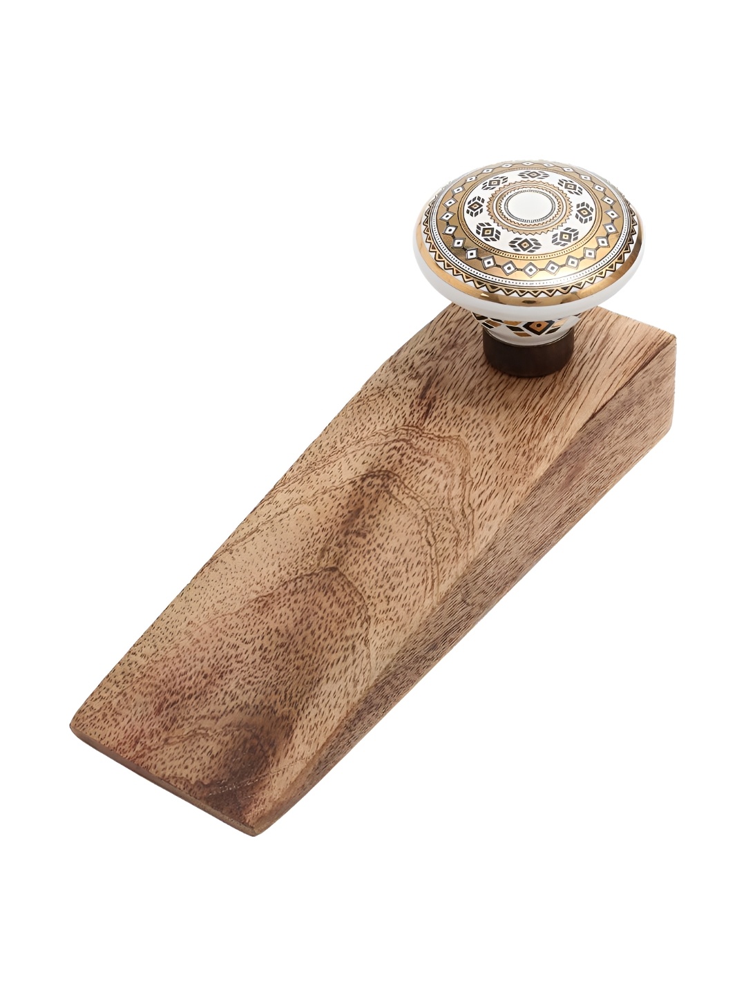 

Indianshelf Brown & Gold-Toned Printed Ceramic Wooden Door Stoppers