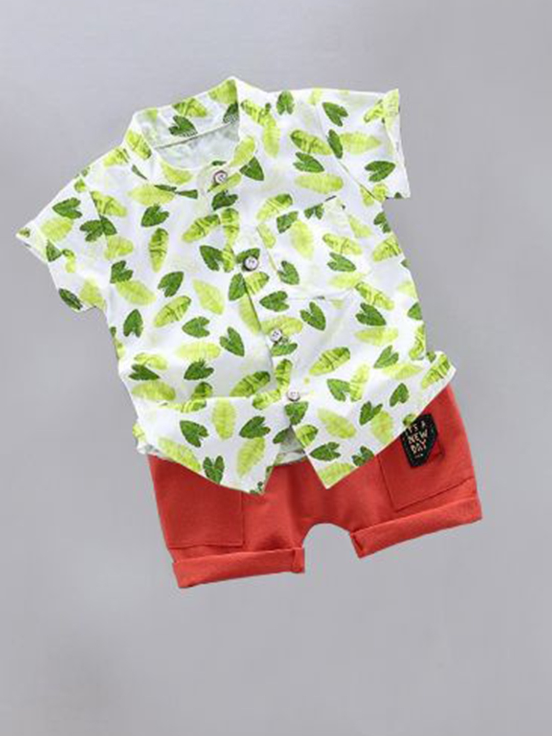 

DANGAR Kids Printed Mandarin Collar Shirt with Shorts, Green