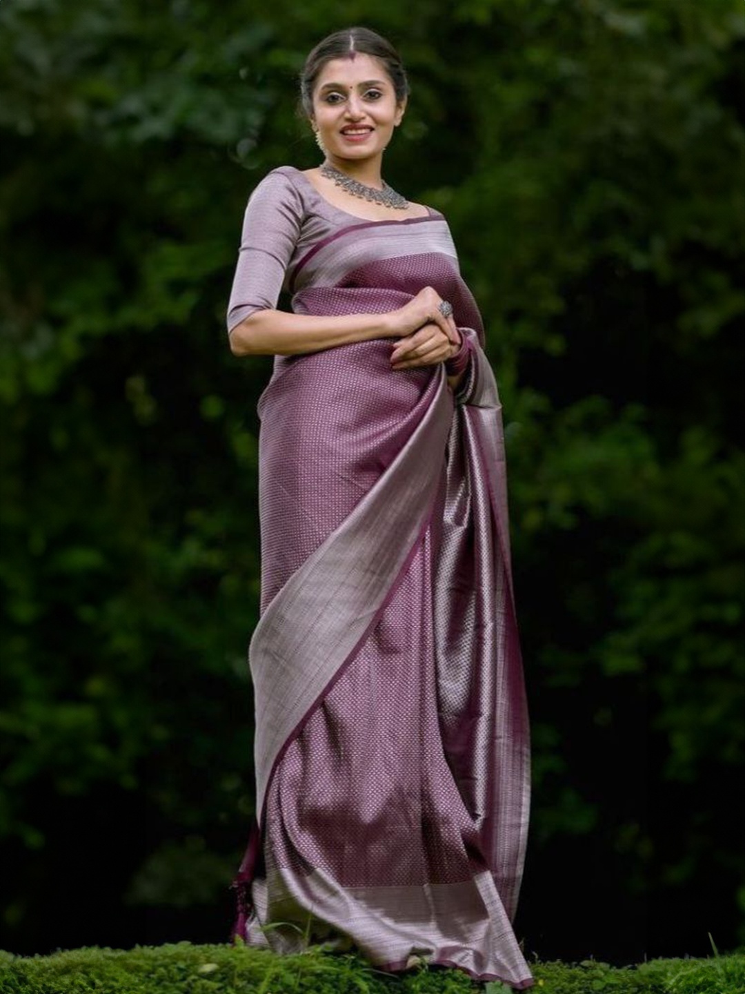 

choiceit Woven Design Zari Pure Silk Saree, Purple