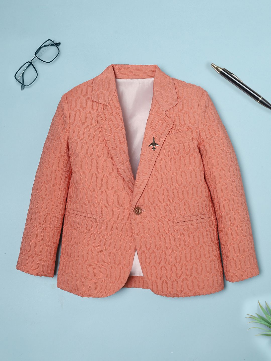 

Ridokidz Boys Notched Lapel Single Breasted Blazer, Peach