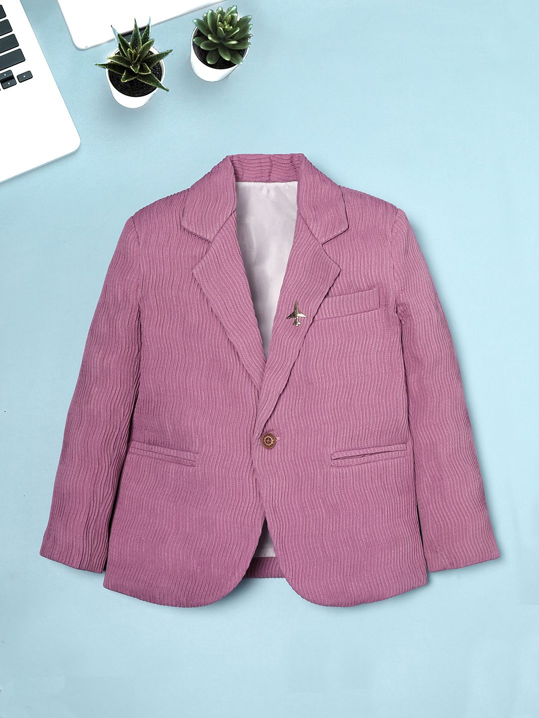 

Ridokidz Boys Tailored-Fit Notched Lapel Single Breasted Blazer, Pink