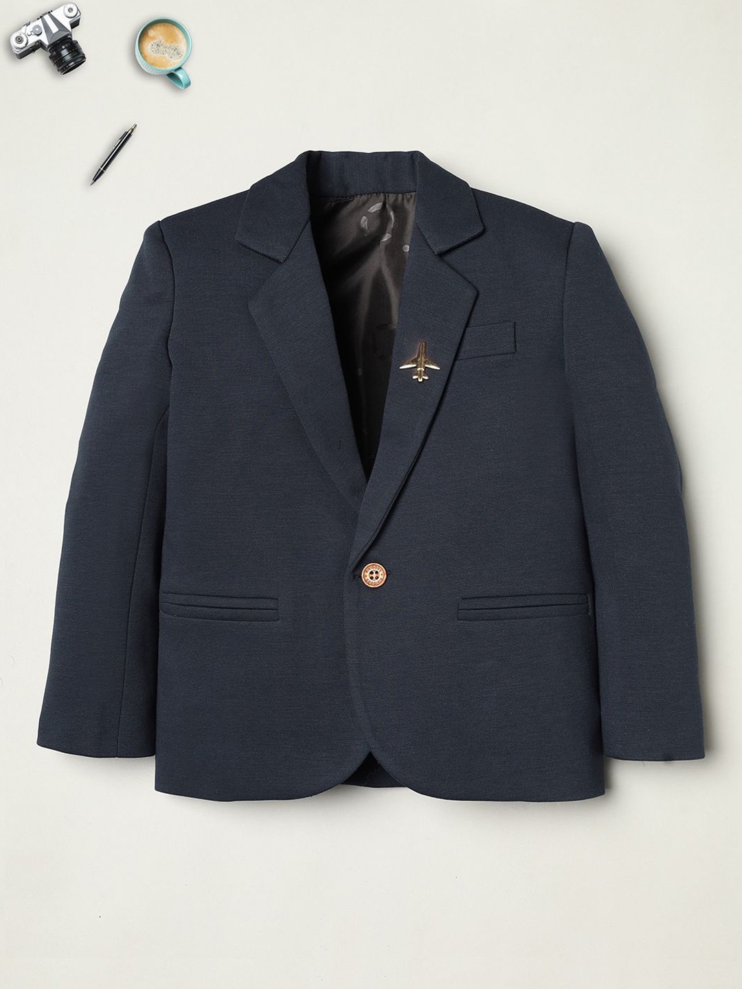 

Ridokidz Boys Tailored Fit Notched Lapel Collar Single Breasted Blazer, Navy blue