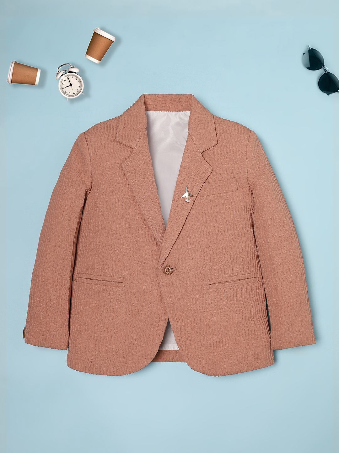 

Ridokidz Boys Tailored-Fit Notched Lapel Collar Single Breasted Blazer, Peach