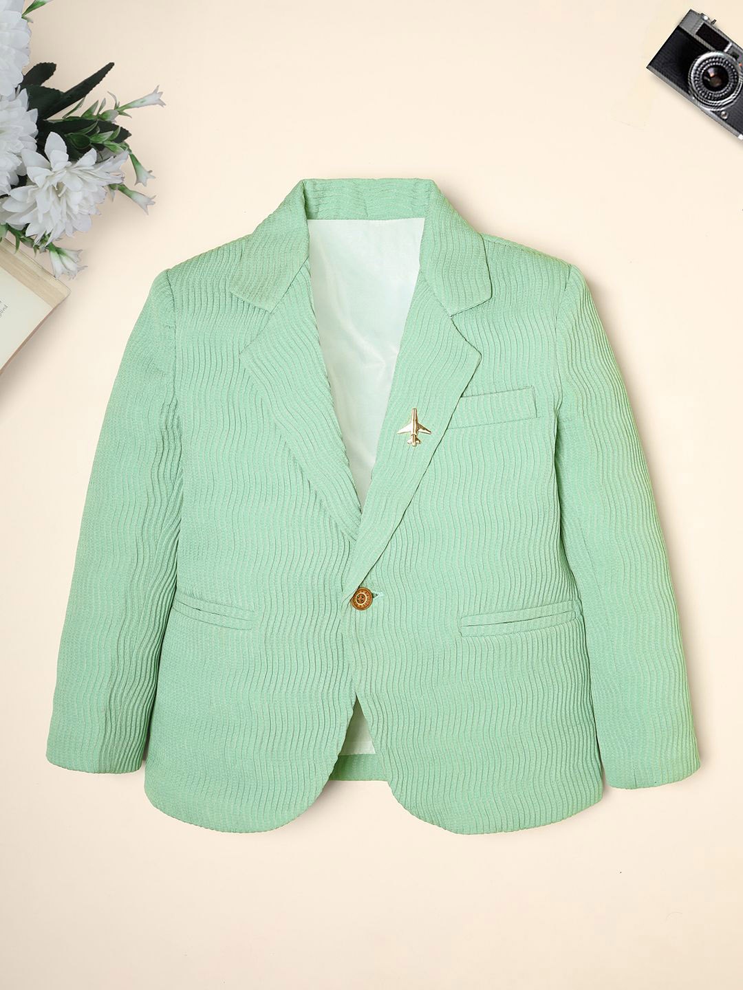 

Ridokidz Boys Tailored-Fit Notched Lapel Collar Single Breasted Blazer, Sea green