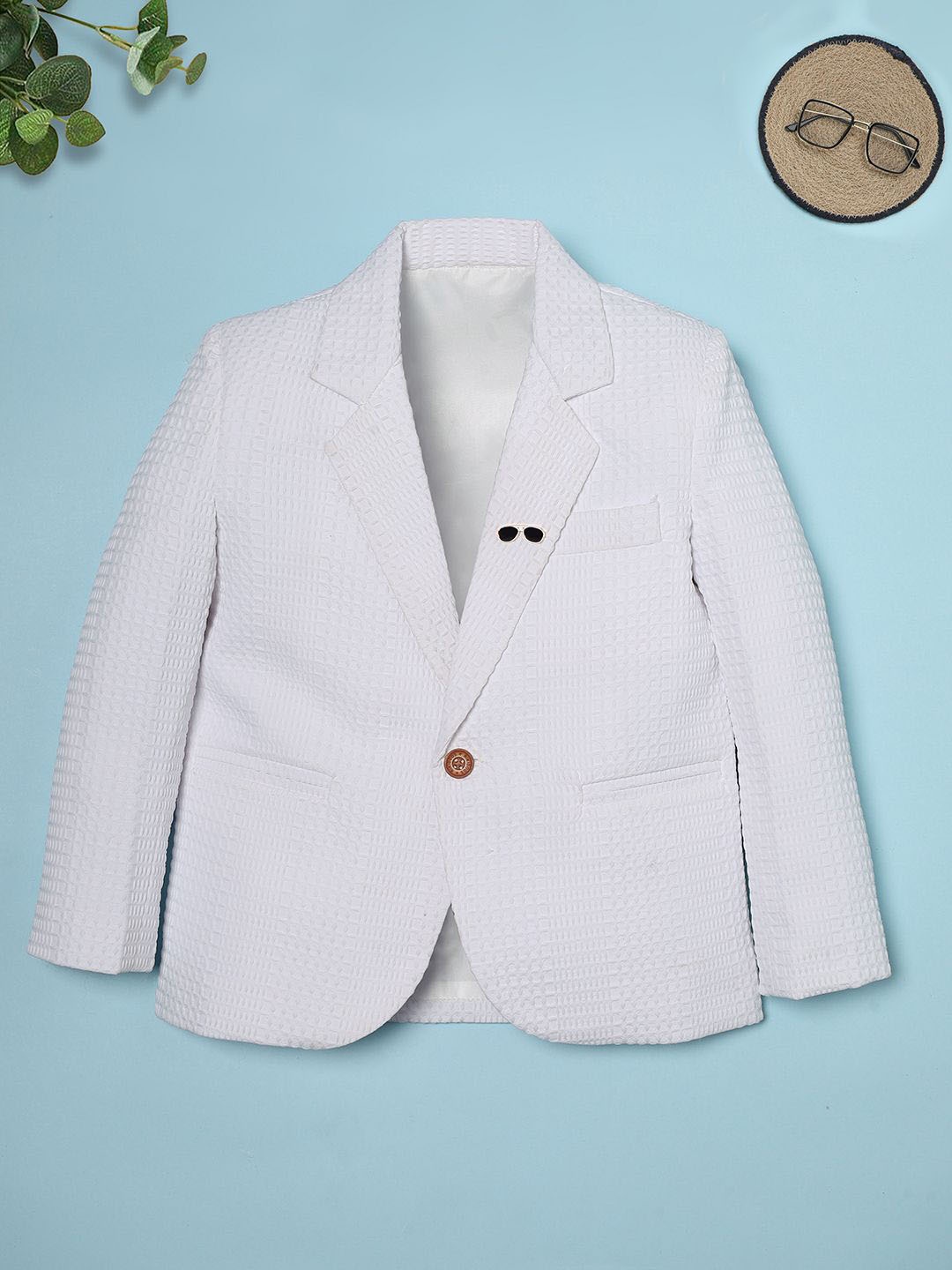 

Ridokidz Boys Tailored-Fit Notched Lapel Single Breasted Blazer, White