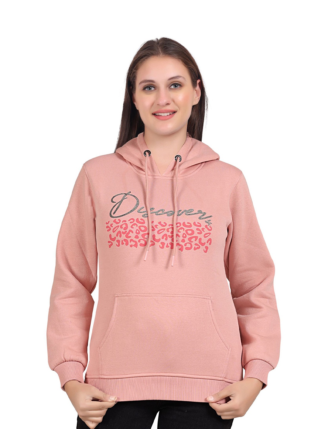 

Pampara Women Printed Hooded Sweatshirt, Peach