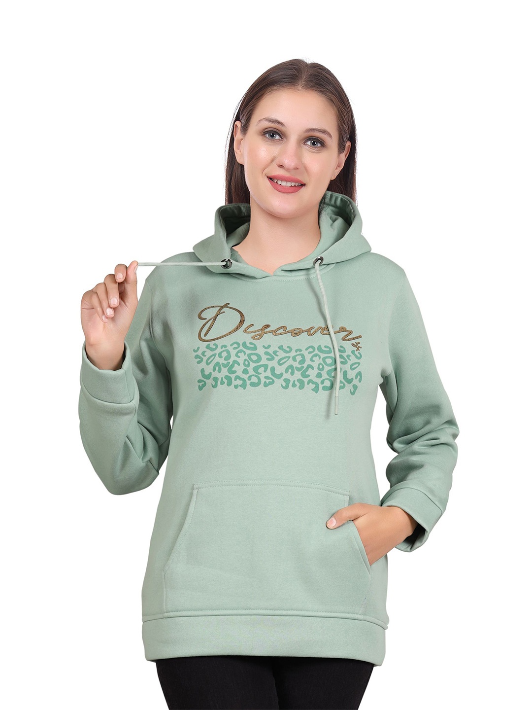 

Pampara Women Printed Hooded Fleece Sweatshirt, Green