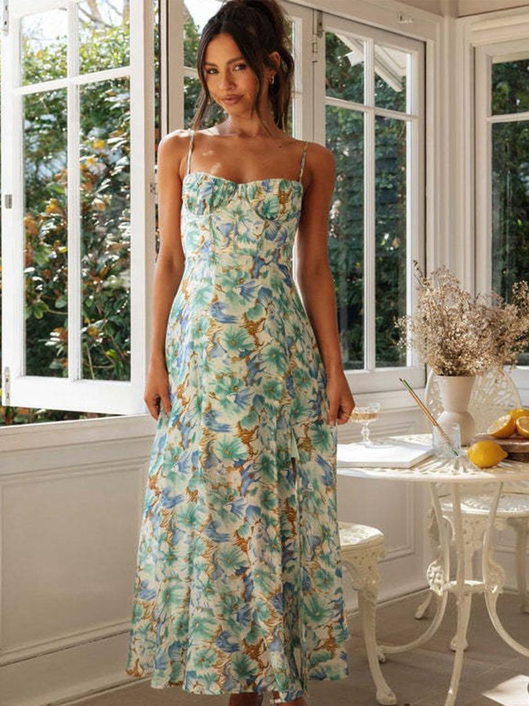 

LULU & SKY Women Floral Printed A-Line Dress, Green