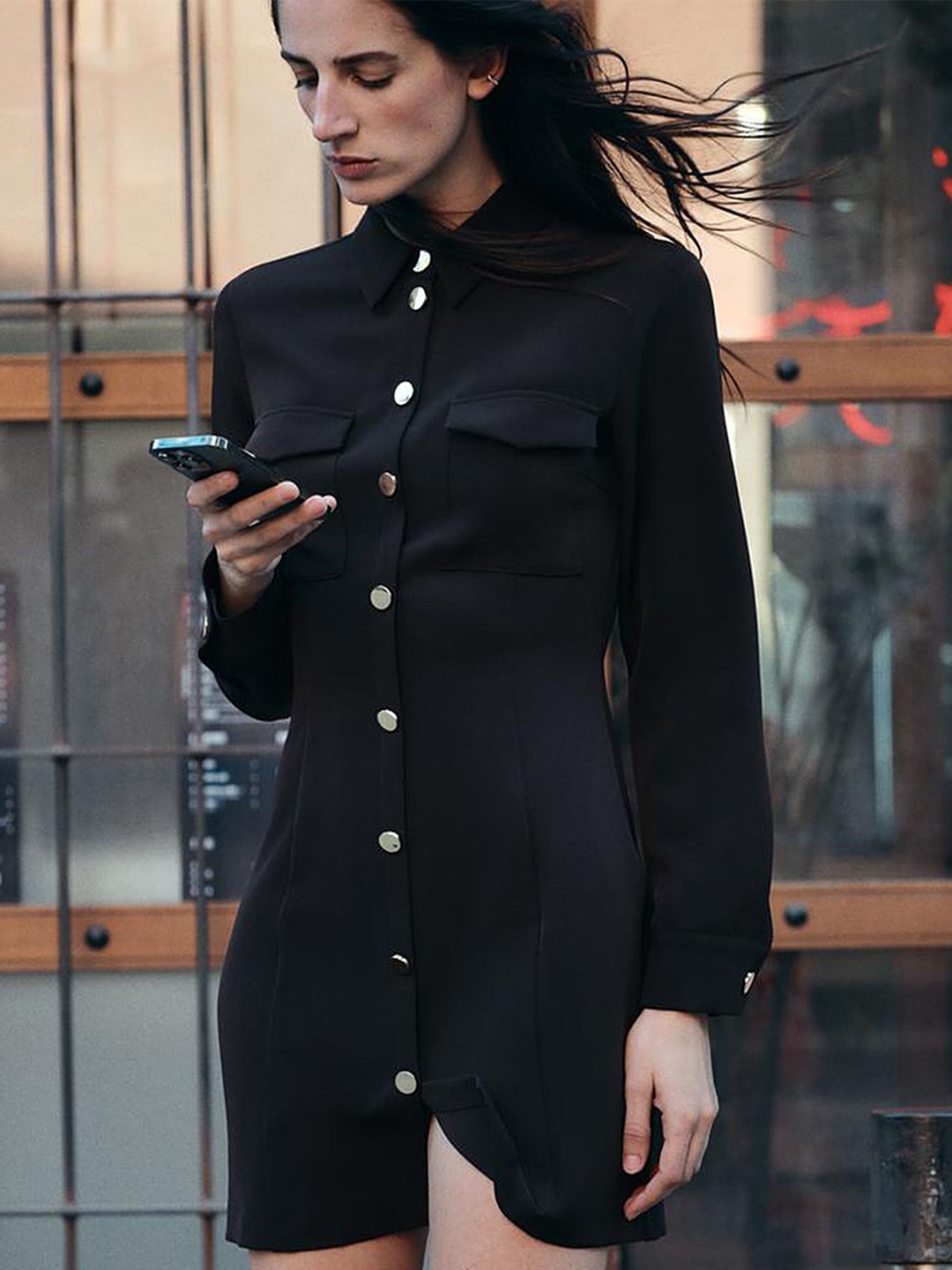 

LULU & SKY Women Long Sleeves Shirt Dress, Black