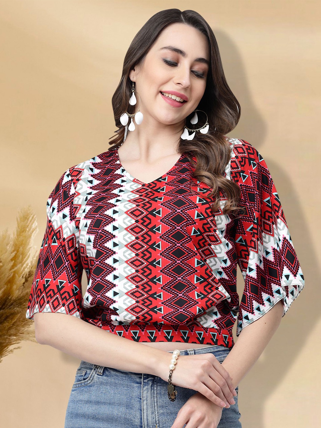 

MISS AYSE Women Ethnic Motifs Printed Top, Red