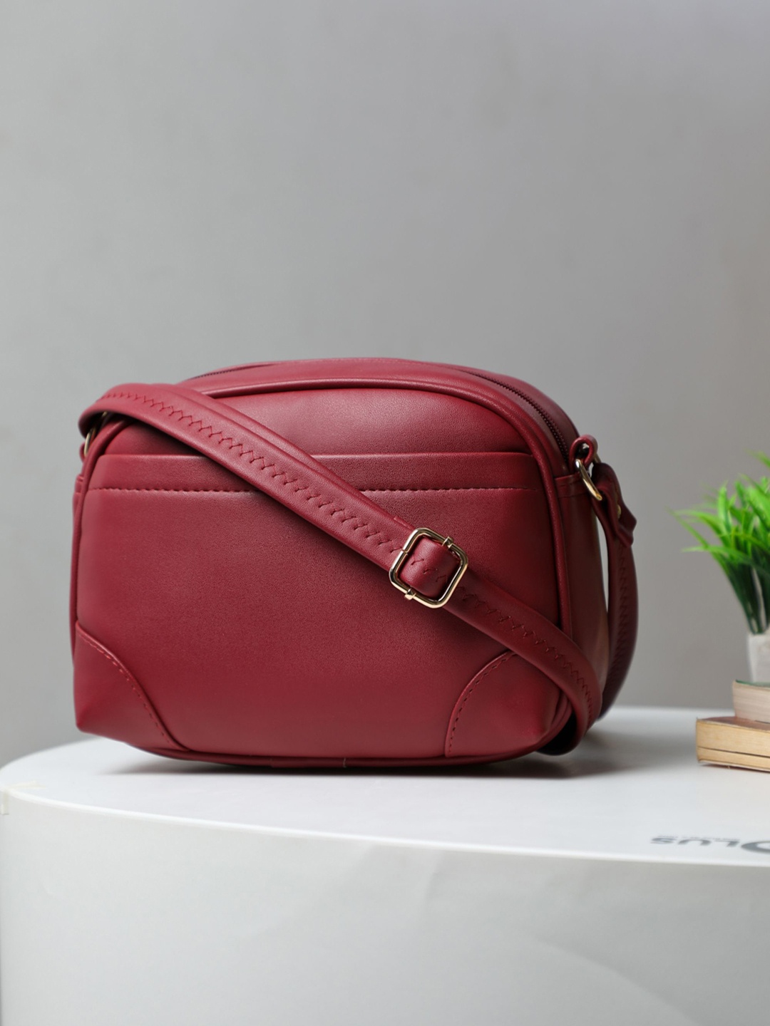 

K London Women Solid Crossbody Leather Sling Bag, Maroon