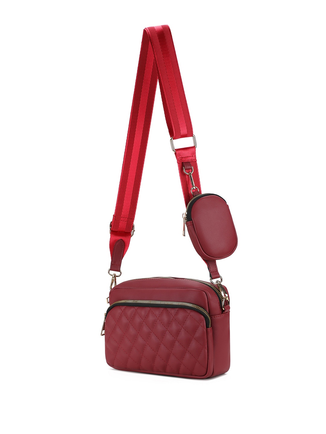 

K London Women Solid Crossbody Leather Sling Bag With Pouch, Maroon