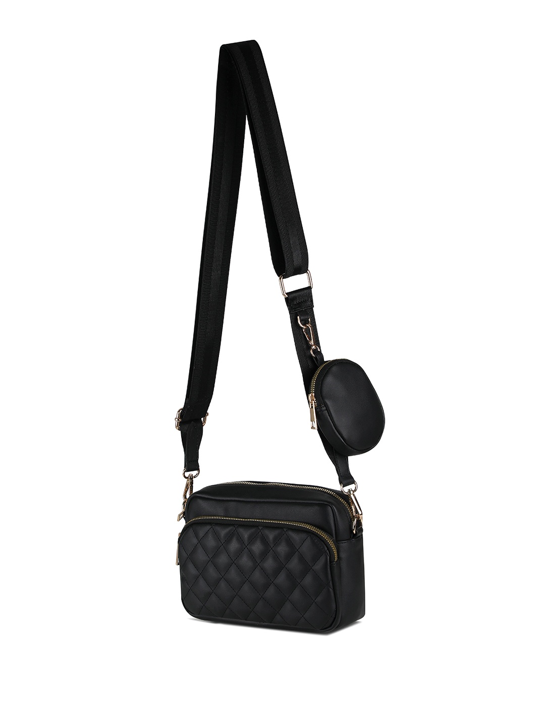 

K London Women Solid Crossbody Leather Sling Bag With Pouch, Black