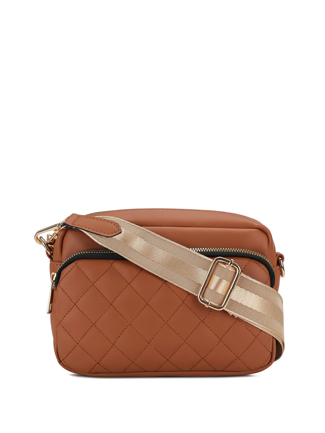 

K London Women Solid Crossbody Leather Sling Bag, Tan