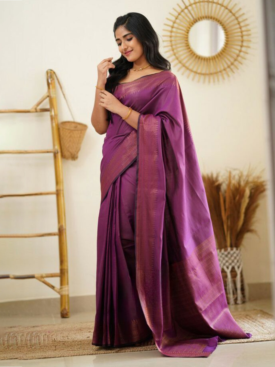 

choiceit Woven Design Zari Pure Silk Saree, Purple