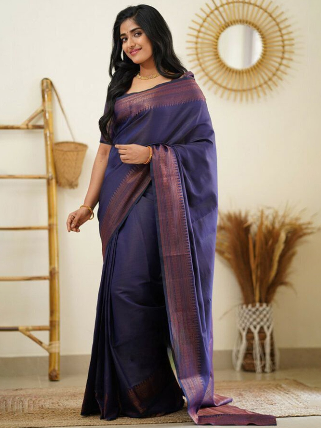 

choiceit Woven Design Zari Pure Silk Kanjeevaram Saree, Blue