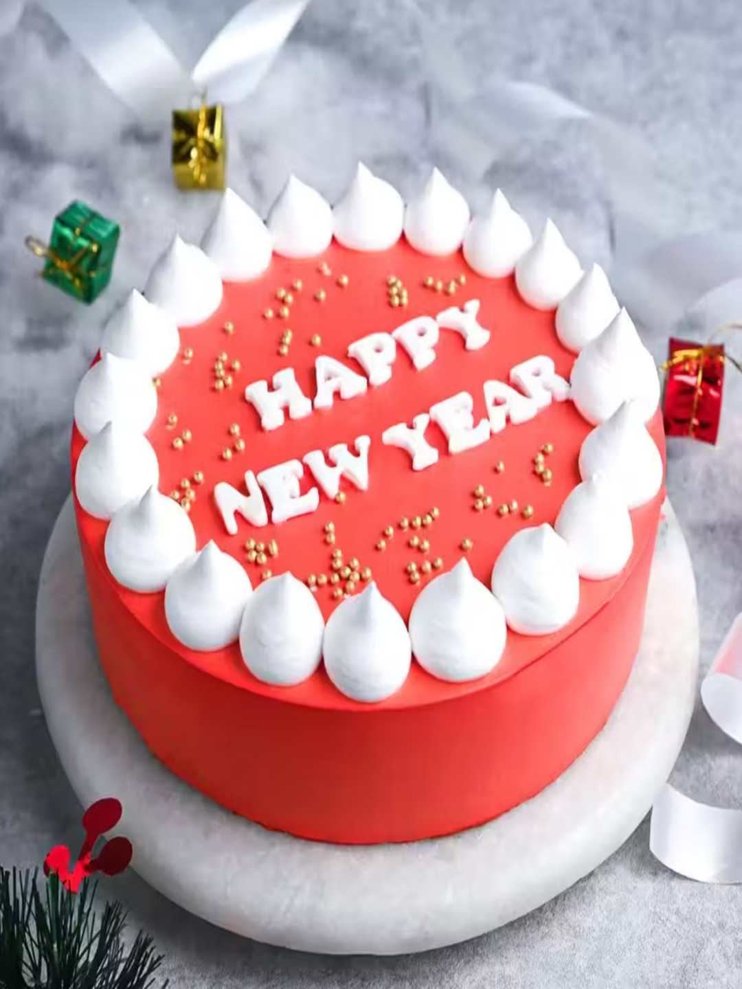 

Floweraura New Year Red Velvet Flavour Eggless Round Cake 500 g, Orange