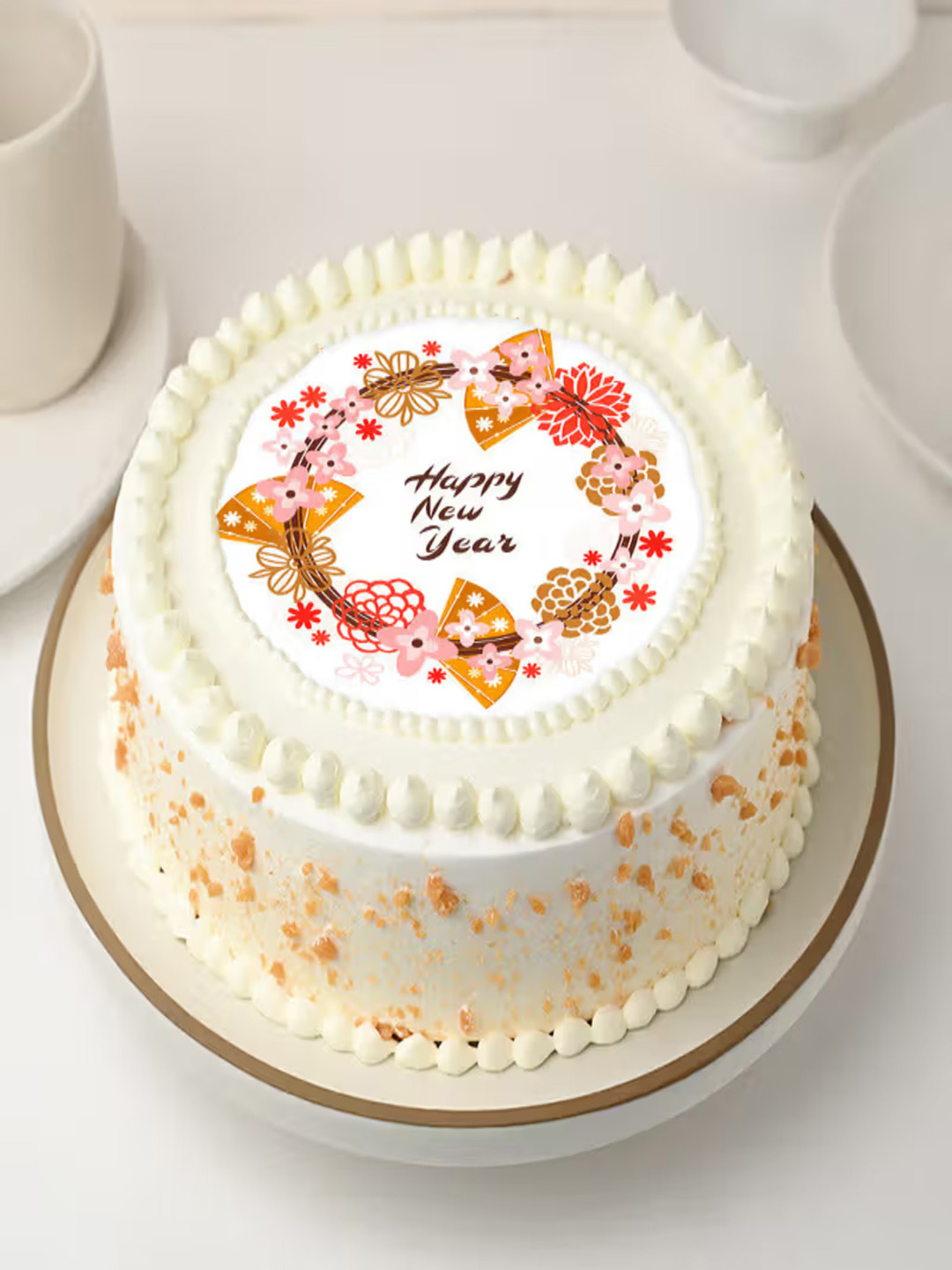 

Floweraura New Year Poster Butterscotch Flavour Eggless Round Cake 1Kg, White