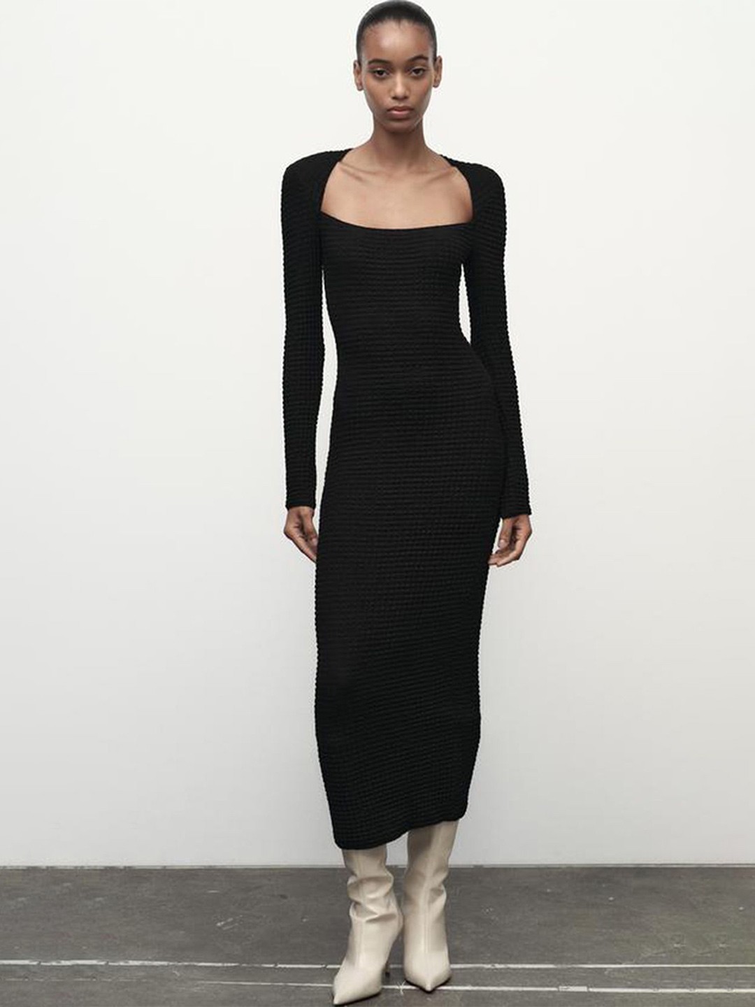

LULU & SKY Textured Bodycon Midi Dress, Black