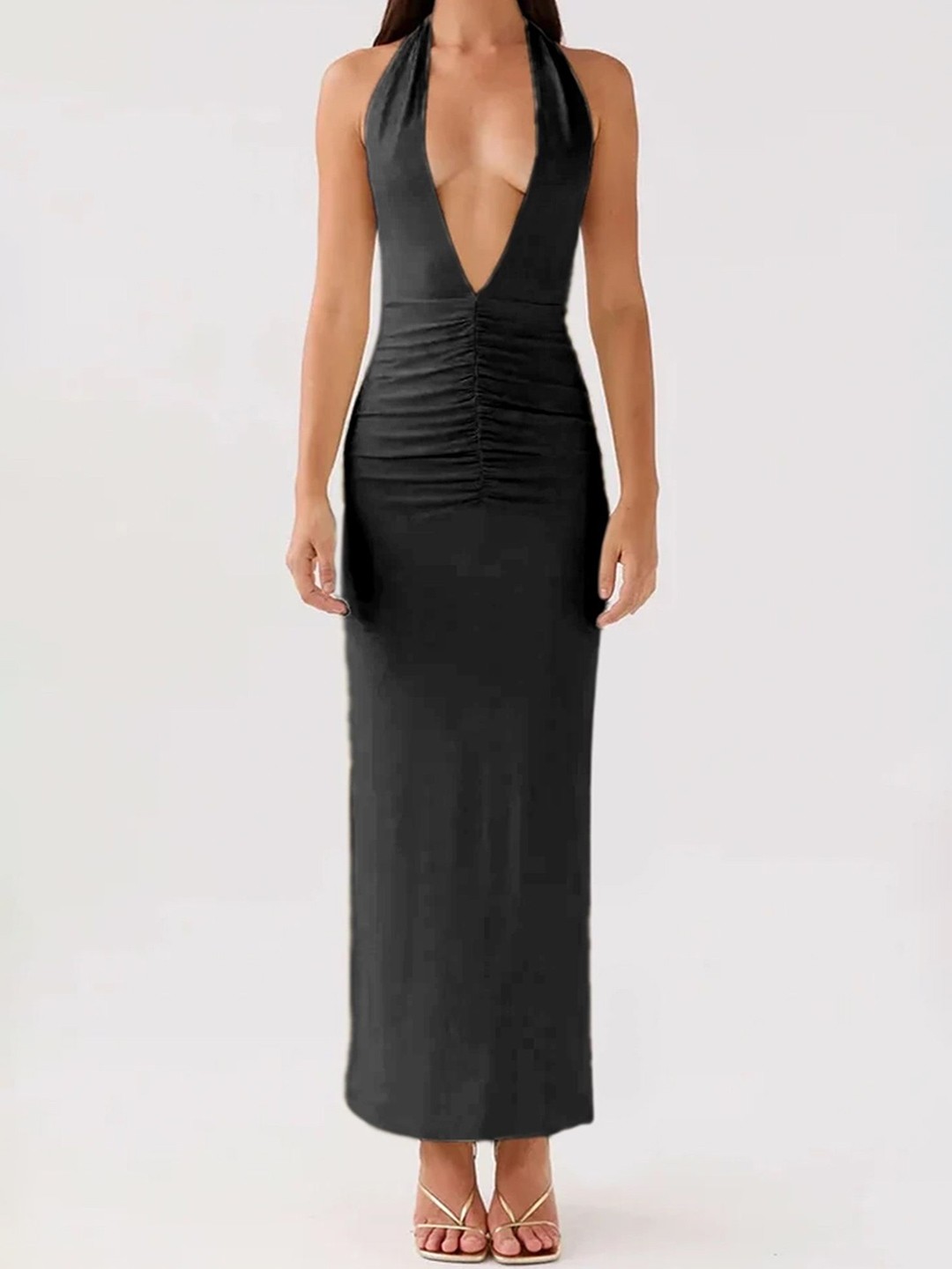 

LULU & SKY Halter Neck Maxi Dress, Black
