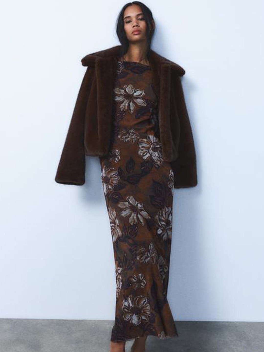 

LULU & SKY Women Floral Printed Maxi Dress, Brown