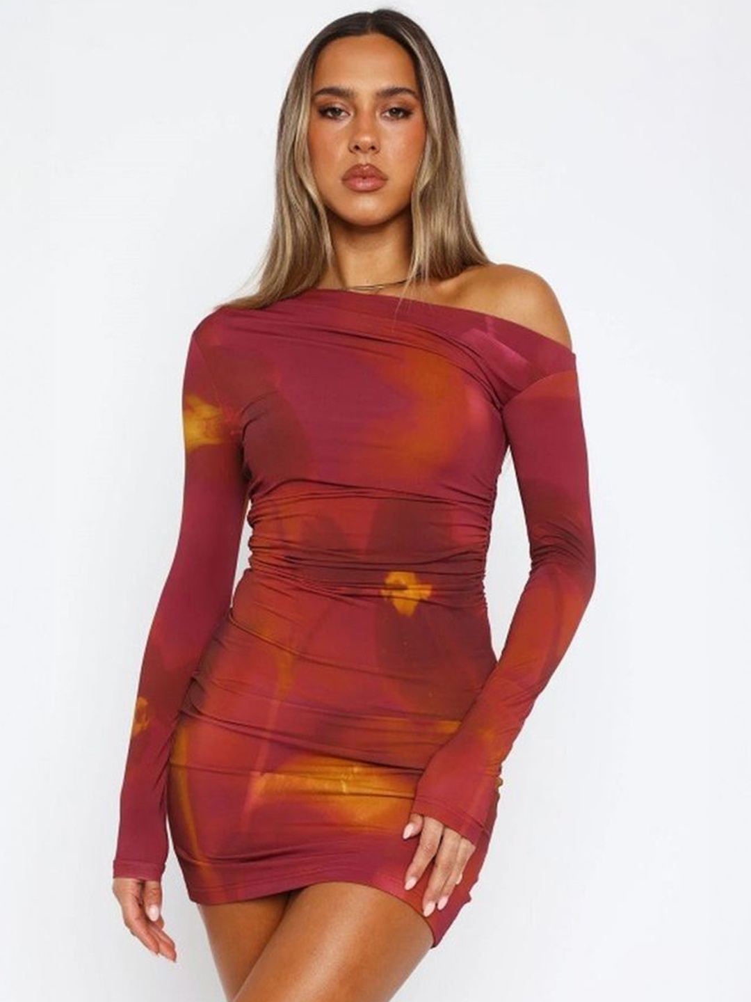

LULU & SKY Women One-shoulder Bodycon Mini Dress, Red