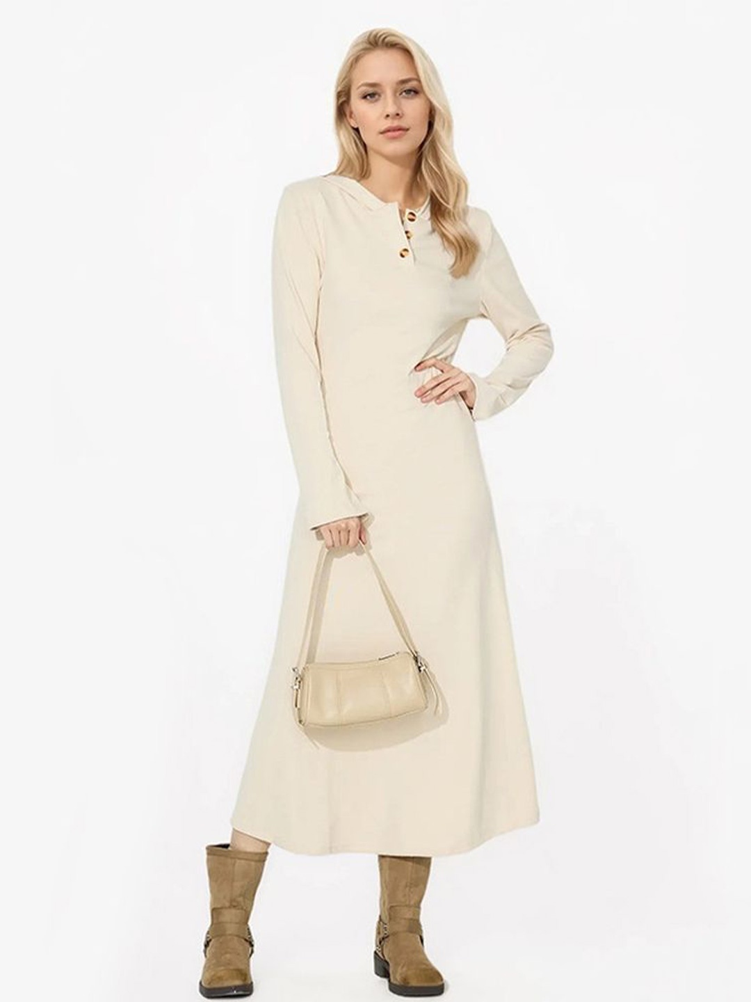 

LULU & SKY Women Hooded A-Line Midi Dress, Beige