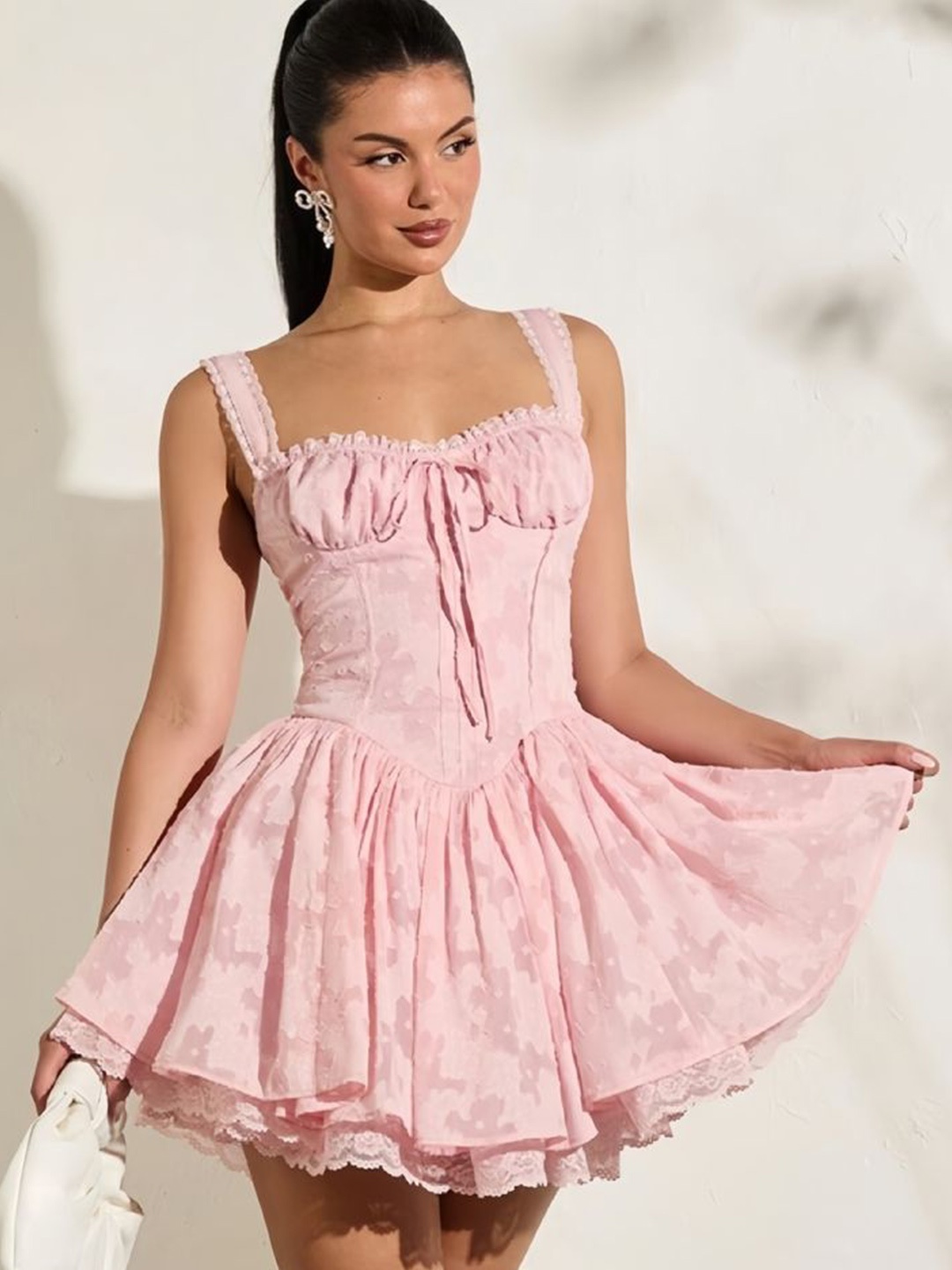 

LULU & SKY Women Self Design Fit & Flare Mini Dress, Pink