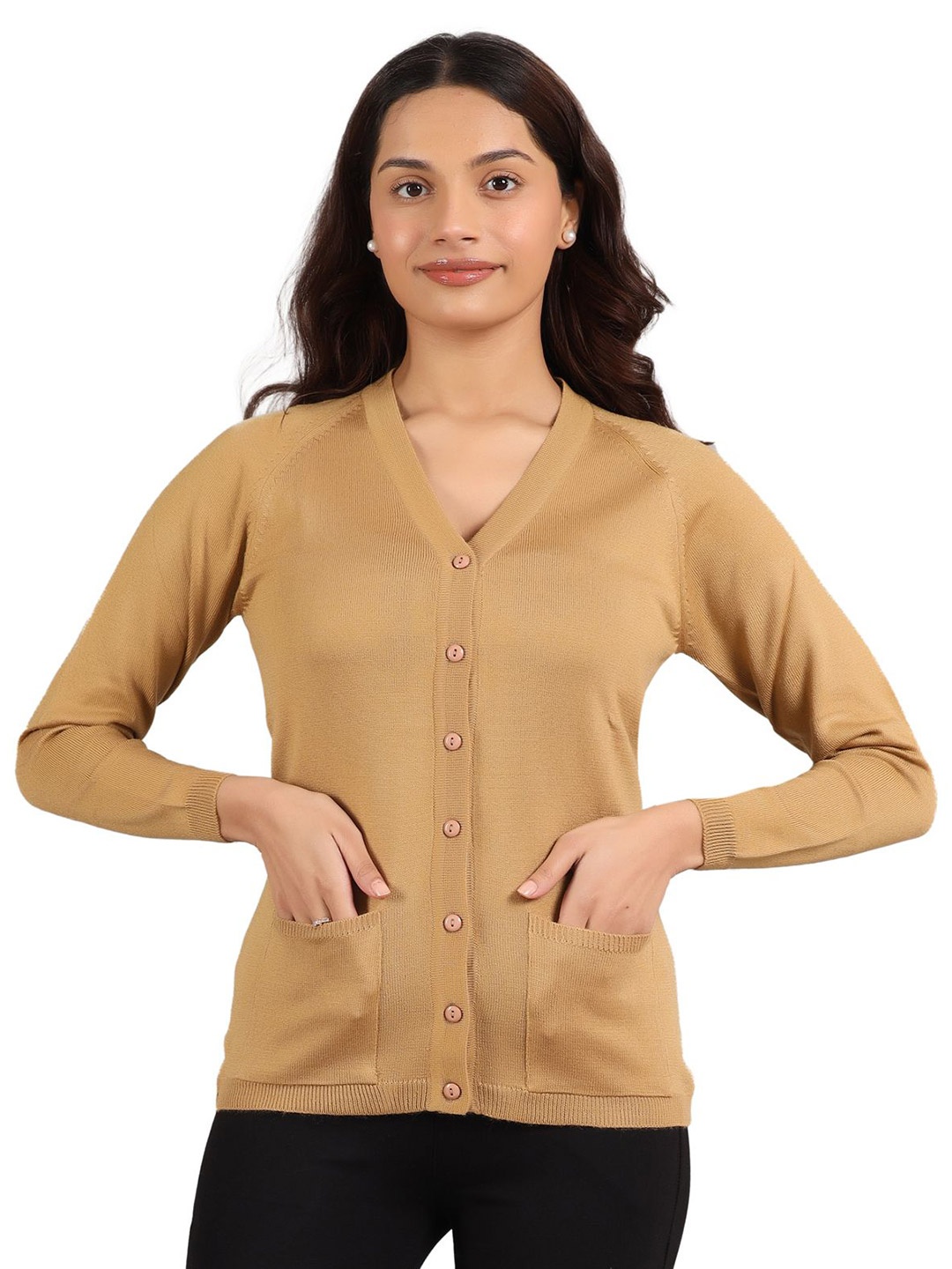 

Pampara Women Ribbed Cardigan, Beige